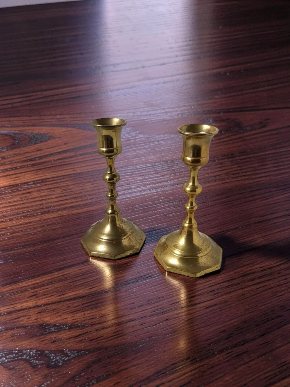 Pair Of 2 Vintage Solid Brass Taper Candlestick Holders Made In India
